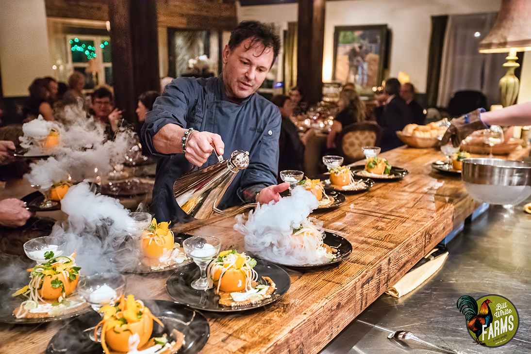 4th course: The Ice course featured orange + herb salad with asian nuances of peanut, coconut milk + exotic silk road spices and a himalayan mist.&nbsp;